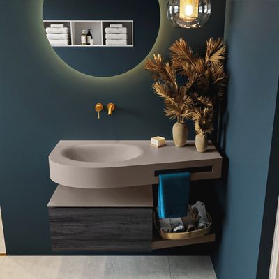 MONDIAZ RIVA 100cm badmeubel onderkast / planchet kleur Antracite met 1 lade. Wastafel DULCET links 0 kraangaten kleur Smoke. MONDIAZ RIVA 100cm badmeubel onderkast / planchet kleur Antracite met 1 lade. Wastafel DULCET links 0 kraangaten kleur Smoke.