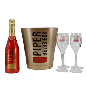 Champagne Piper Heidsieck limited edition brut + gouden cooler + 4 glazen