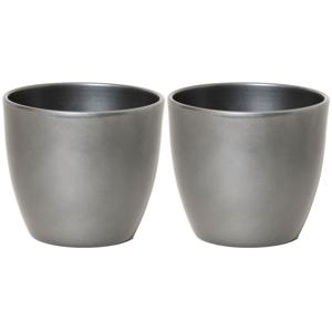 Floran Plantenpot - 2x - grijs - mat - keramiek - H13 x D12 cm - bloempot