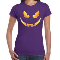 Halloween Scary face verkleed t-shirt paars voor dames - thumbnail