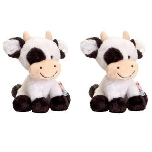 Knuffel Koe - 2x - zwart / wit - pluche - knuffeldier - 14 cm