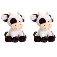 Knuffel Koe - 2x - zwart / wit - pluche - knuffeldier - 14 cm