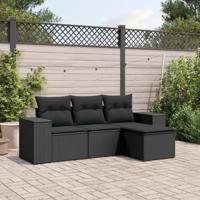 4-delige Loungeset met kussens poly rattan zwart