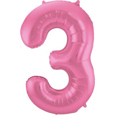 Folieballon Cijfer 3 Metallic Mat Roze (86cm)