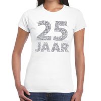 25 jaar zilver glitter verjaardag/jubileum kado shirt wit dames