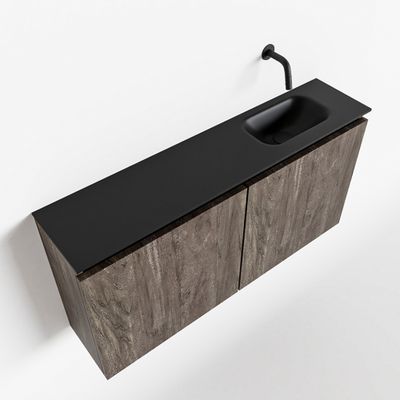 Toiletmeubel Mondiaz Ture | 100 cm | Meubelkleur Dark brown | Eden wastafel Urban Rechts | Zonder kraangat
