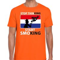 Oranje Stop thinking start smoking t-shirt heren