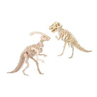 Houten 3D dino puzzel bouwpakket set T-rex en Parasaurolophus - 3D puzzels