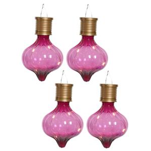 Solar hanglamp bol/peertje - 4x - Marrakech - fuchsia roze - kunststof - D8 x H12 cm