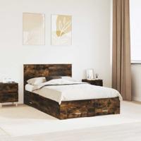 Bedframe met hoofdeinde Gerookt eiken 135 x 190 cm Bewerkt hout