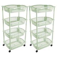 2x stuks keuken opberg trolleys/roltafels met 4 manden 86 cm mintgroen