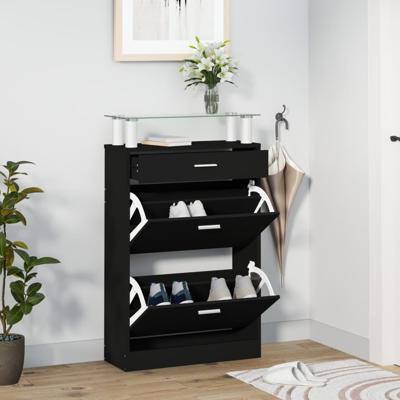 Schoenenkast 63x24x104 cm bewerkt hout zwart