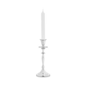 Kaarsen kandelaar van decoratief metaal - voor dinerkaarsen - zilver - D9 x H23 cm