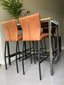 Set van 4 leren barstoelen - cognac kleur leer - Echt leer, Modern, ontdek de vele Leersoorten en Kleuren bij ShopX