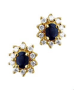 TFT Oorknoppen Saffier En Diamant 0.16 Ct. Geelgoud Glanzend 8 mm x 7 mm