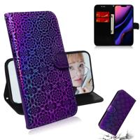 Voor iPhone 11 effen kleur kleurrijke magnetische Buckle horizontale Flip PU lederen draagtas met houder & kaartsleuven & portemonnee & Lanyard (paars