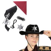 Carnaval Verkleed set - Cowboy hoed zwart met holster/revolver/ster/zakdoek - voor kinderen