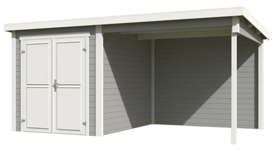 Blokhut met overkapping Finn 450x250 Platinum Grey-Wit - Outdoor life