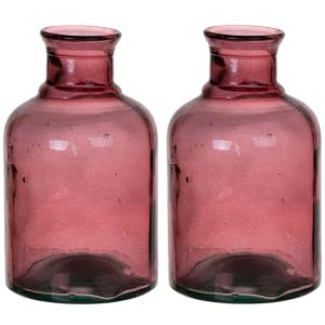 Bloemenvaas - 2x - paars - transparant gerecycled glas - D12 x H20 cm