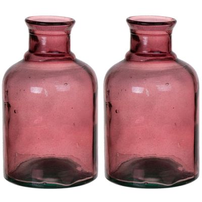 Bloemenvaas - 2x - paars - transparant gerecycled glas - D12 x H20 cm