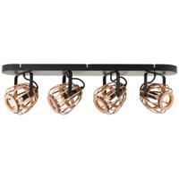 Brilliant Rotan plafondlampNikka 4-lichts zwart - 99616/76