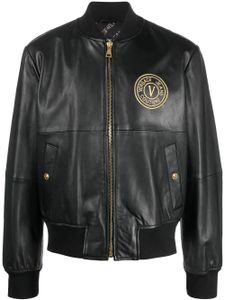 Versace Jeans Couture veste bomber en cuir à logo brodé - Noir