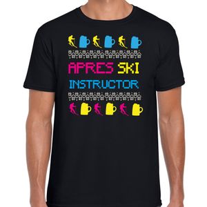 Wintersport verkleed t-shirt voor heren - apres ski instructor - zwart - winter patroon