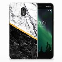 Nokia 2 | TPU | Siliconen hoesje | Marmer Wit Zwart - Origineel Cadeau Man