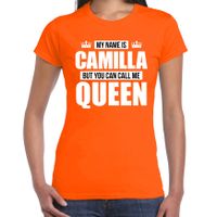 Naam cadeau t-shirt my name is Camilla - but you can call me Queen oranje voor dames