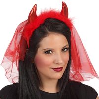 Halloween/horror verkleed diadeem/tiara - duivel hoorns/sluier - kunststof - dames/meisjes - thumbnail