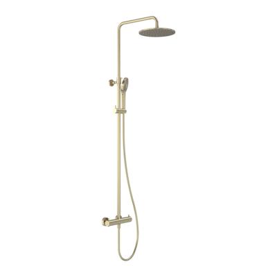 Regendoucheset MAY Opbouw met Thermostaat, Incl. 3-Standen Handdouche & Hoofddouche 25 cm Geborsteld Mat Goud PVD