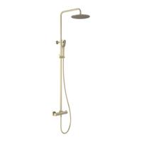 Regendoucheset MAY Opbouw met Thermostaat, Incl. 3-Standen Handdouche & Hoofddouche 25 cm Geborsteld Mat Goud PVD