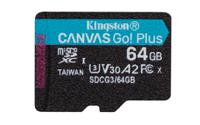 Kingston Technology 64GB microSDXC Canvas Go Plus 170R A2 U3 V30 enkel pakket zonder ADP