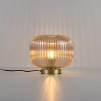 Tafellamp Virello ambra s - E27-fitting - Bol van geribbeld amberkleurig glas - Gouden ronde voet - IP20 voor binnen
