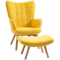 HOMCOM Fauteuil scandi accent met voetenbank, fauteuilset, beukenhout, corduroy-look, geel
