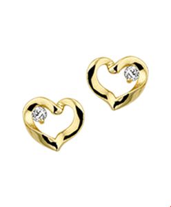 Oorknoppen Hart geelgoud-zirconia 5 x 6 mm