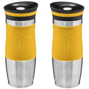 2x stuks Thermosbeker/isolatie/warmhoud - Koffiebeker - geel - 350 ml