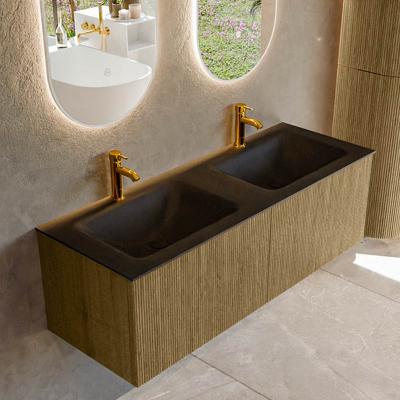 Badmeubel Mondiaz Kurve | 130 cm cm | Meubelkleur Dusk | Wastafelkleur Urban | Solid surface | Wasbak beiden zijden spoelbak | 2 kraangaten