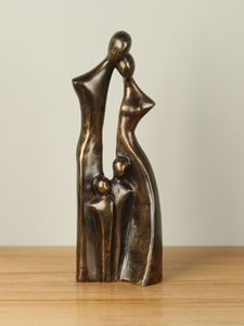 Beeld brons Familie, 2 kinderen, 38 cm