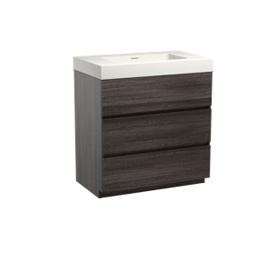 Storke Edge staand badmeubel 85 x 52 cm donkere eiken met Mata High enkele wastafel in mat witte solid surface