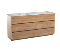 Storke Edge staand badmeubel 170 x 52 cm ruw eiken met Diva dubbele wastafel in glanzend composiet marmer