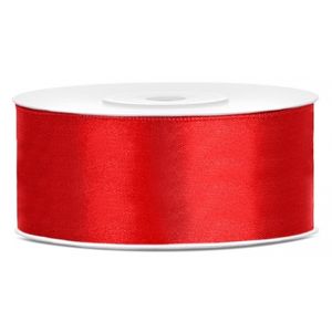1x Rood satijnlint rol 2,5 cm x 25 meter cadeaulint verpakkingsmateriaal   -