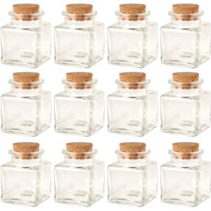 Flesjes met kurk dop - set 12x - transparant - glas - 50 ml