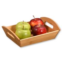 Brood/fruit mandje - bamboe hout - beige - L26 x B19 x H7 cm - met handvaten