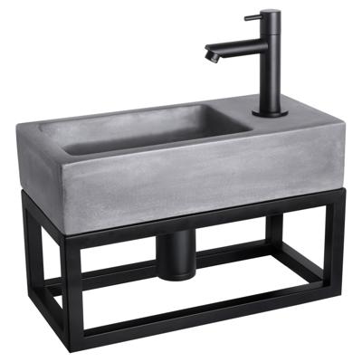 Differnz Ravo fonteinset beton donkergrijs - kraan recht - met handdoekrek - 38.5 x 18.5 x 9 cm - mat zwart
