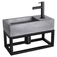 Differnz Ravo fonteinset beton donkergrijs - kraan recht - met handdoekrek - 38.5 x 18.5 x 9 cm - mat zwart