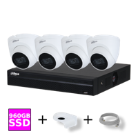 Dahua Camera Set met 4 Turret Camera's, Beugels, en NVR met 960GB SSD