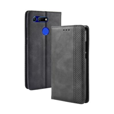 Magnetische gesp retro textuur horizontale flip lederen geval voor Huawei Honor View 20 met houder & kaart slots & portemonnee (zwart)