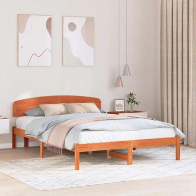 Bedframe met hoofdeinde Bruin 140 x 200 cm Massief grenenhout