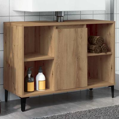 Wastafelkast 80x33x60 cm bewerkt hout artisanaal eikenkleur